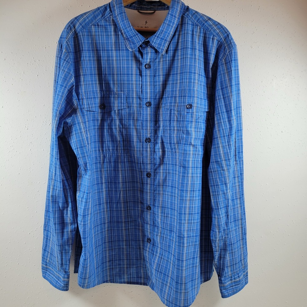 Royal Robbins Button Down Shirt Mens L Blue Excellent Plaid Hiking 42381